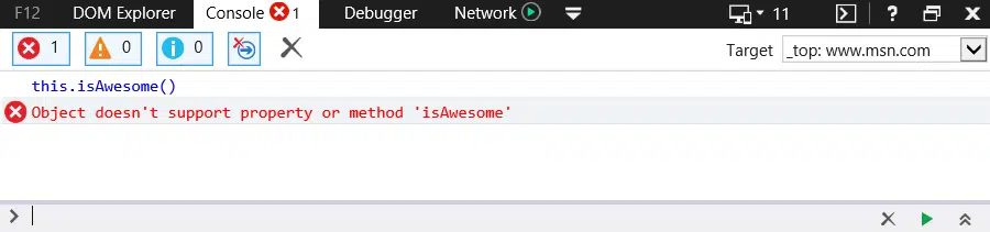 Screenshot of TypeError: Object doesn’t support property
