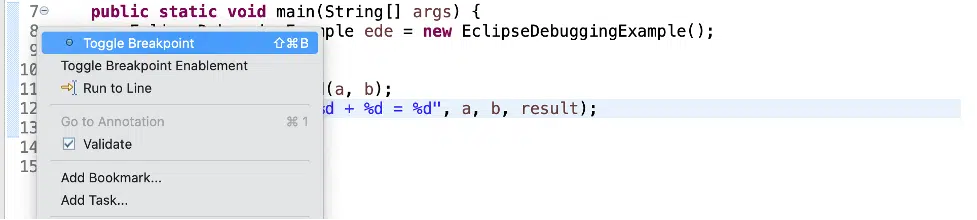 debugging java with eclipse set breakpoint