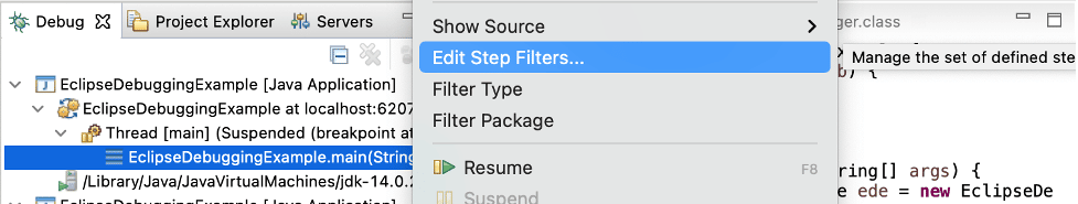 eclipse java deugging edit step filters