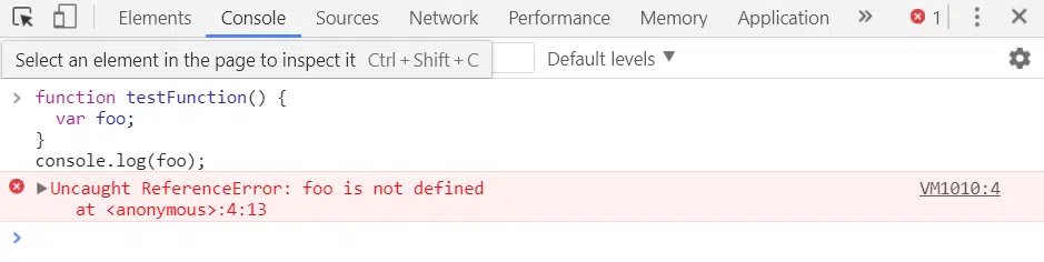 Screenshot of ReferenceError: event is not defined