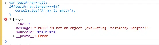Screenshot of TypeError: null is not an object