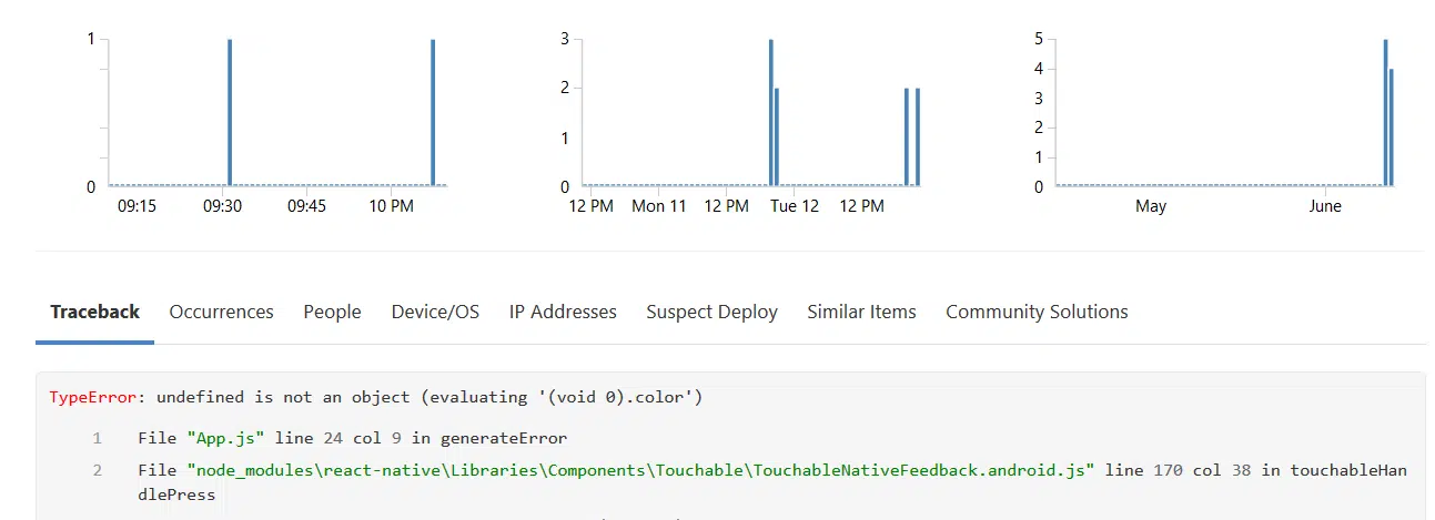 Screenshot of Rollbar React Native Error Details