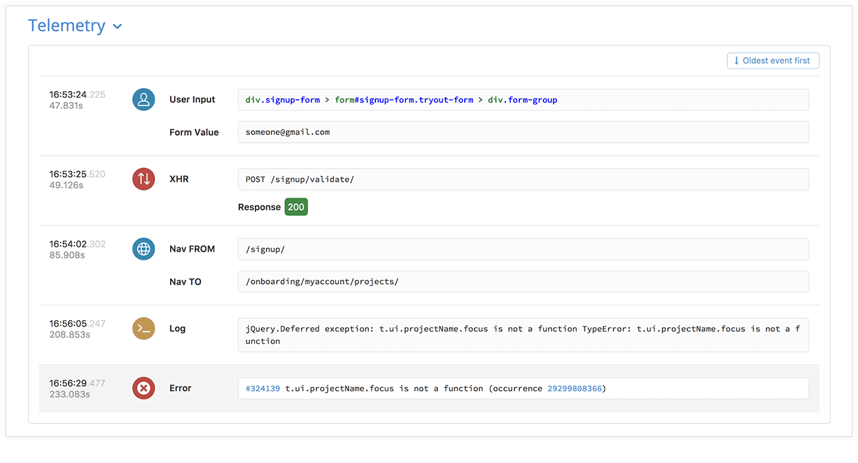 JavaScript telemetry screenshot