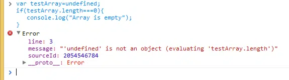Screenshot of TypeError: ‘undefined’ is not an object