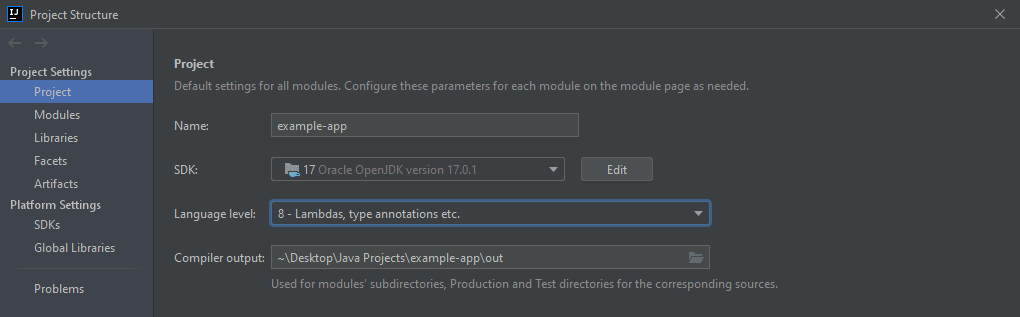 Jetbrains Intellij Idea IDE: Project Settings -> Language Level