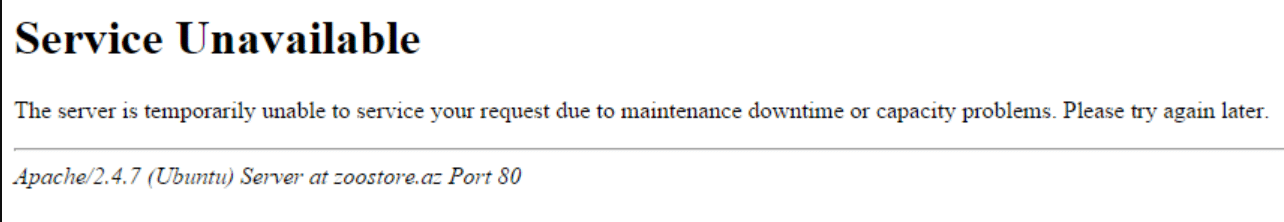 Example of error code 503 service unavailable